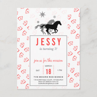 Horse Birthday Invitations Coral Red