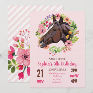 Horse Birthday Party Cowgirl Pink Floral Birthday Kaart