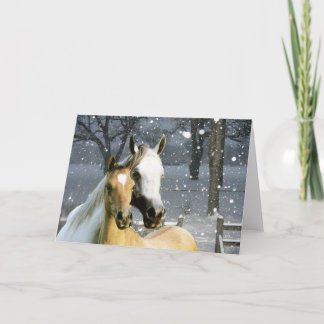 Horse Buddies In The Snow Greeting Card Kaart