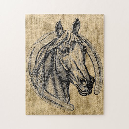 Horse Cameo op Burlap Legpuzzel (Verticaal)