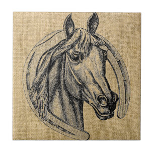 Horse Cameo op Burlap Tegeltje