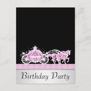 Horse Carriage Pink Black Princess Birthday Party Kaart