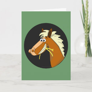 Horse Chewing Hay Birthday Kaart (groen)