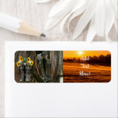 Horse Cowboy Boots Field Sunset Etiket (Insitu)