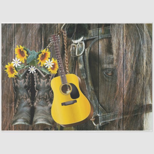 Horse Cowboy boots Guitar Sunflower Rustic Tissuepapier (Voorkant)