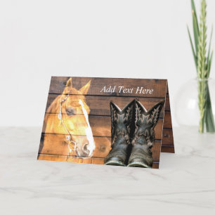 Horse Cowboy Boots Rustic Barn Board Bedankkaart
