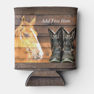 Horse Cowboy Boots Rustic Barn Board Blikjeskoeler