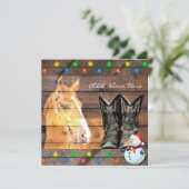 Horse Cowboy Boots Rustic Barn Board Feestdagenkaart (Staand voorkant)