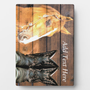 Horse Cowboy Boots Rustic Barn Board Fotoplaat