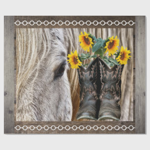 Horse Cowboy Boots Sunflower Barn Board Cadeaupapier