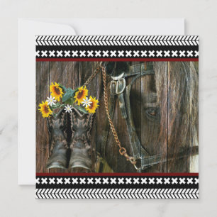 Horse Cowboy Boots Sunflower Rustic Barn Board Bedankkaart