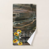 Horse Cowboy Boots Sunflower Rustic Barn Board Handdoek (Handdoek)