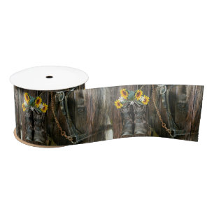 Horse Cowboy Boots Sunflower Rustic Barn Board Lint