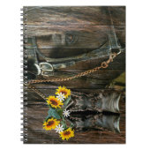 Horse Cowboy Boots Sunflower Rustic Barn Board Notitieboek (Voorkant)