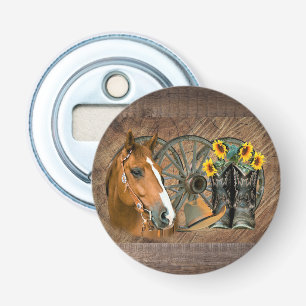 Horse Cowboy Boots Wagon Wheel Sunflower Western Button Flesopener