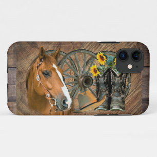 Horse Cowboy Boots Wagon Wheel Sunflower Western iPhone 11 Hoesje