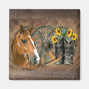 Horse Cowboy Boots Wagon Wheel Sunflower Western Magneet