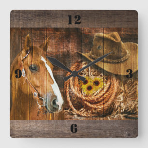 Horse Cowboy Pet Lasso Sunflower Rustige Barn Boar Vierkante Klok