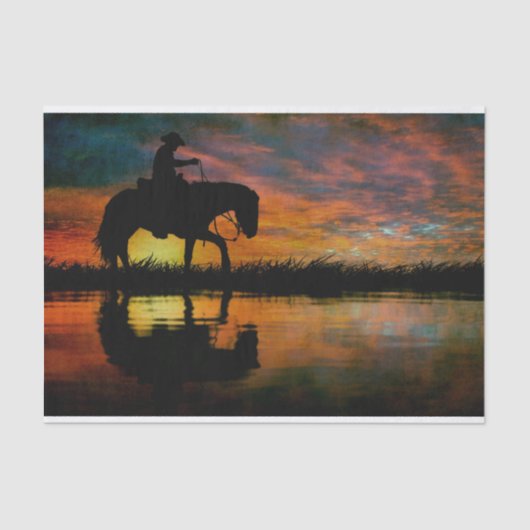 Horse Cowboy Silhouette Sunset Tissuepapier (Voorkant)