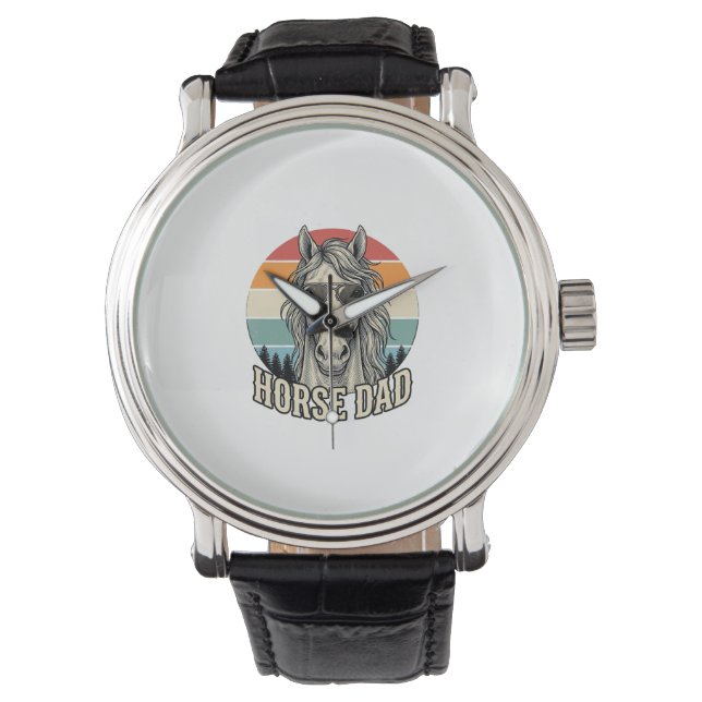 Horse Dad Vintage Sunset Engraving Vector Design_1 Horloge (Voorkant)