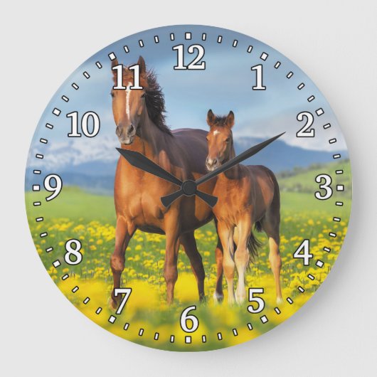 Horse en foal Wall-klok Grote Klok (Voorkant)