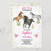 Horse fille Invitation d'anniversaire rose floral (Devant / Derrière)