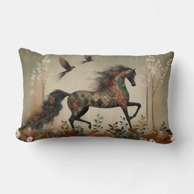 Horse Floral Harlequin Decor Cushion Kussen (Voorkant)