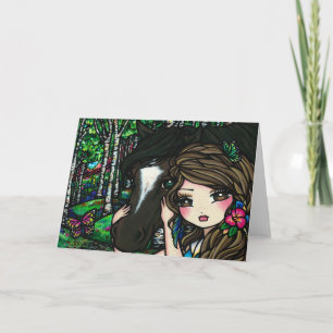 Horse Forest Butterfly Flower Fantasy Fairy Girl Kaart