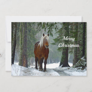 Horse Forest Snow Waterverf kerstflat Feestdagenkaart