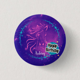 Horse Galaxy Happy Birthday - persoonlijk Ronde Button 3,2 Cm