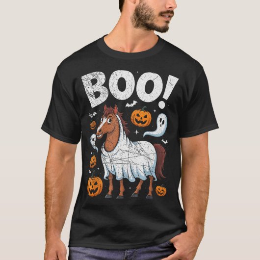 Horse Ghost Costume Funny Equestrian Horses Lover T-shirt (Voorkant)