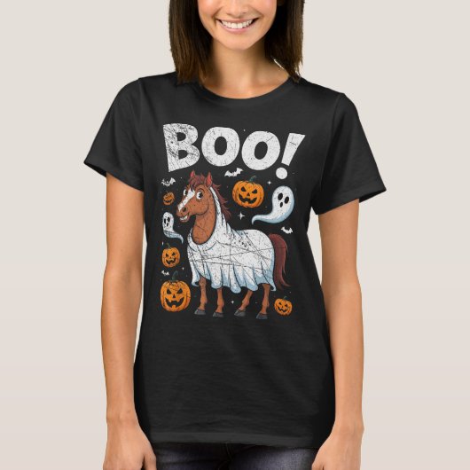 Horse Ghost Costume Funny Equestrian Horses Lover T-shirt (Voorkant)