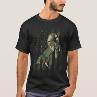 Horse Gift Camo American Flag USA Army T-Shirt
