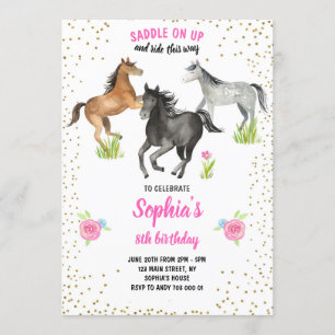 Horse Girl Birthday Noite Pink Floral Kaart