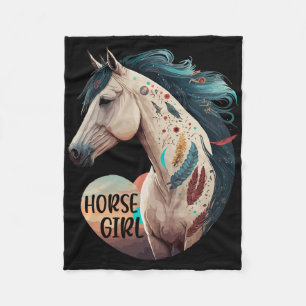 Horse Girl Bohemian Equestrian Portret Horseback Fleece Deken