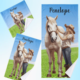 Horse Girl Horseback équitation Meadow Personnalis