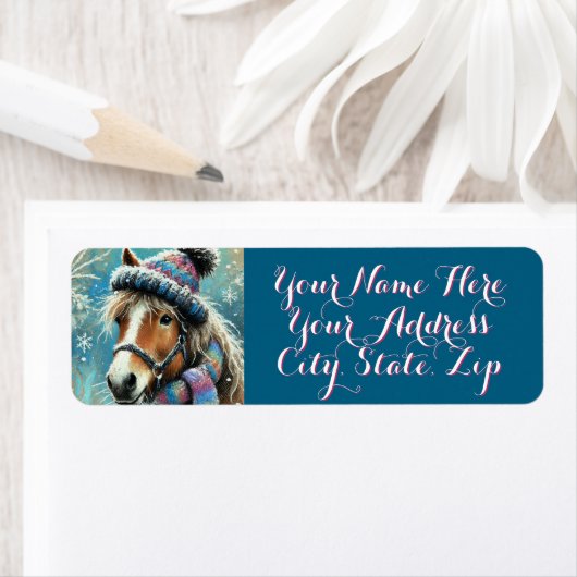 Horse Hat Scarf Snowflakes Personalized Christmas Etiket (Insitu)