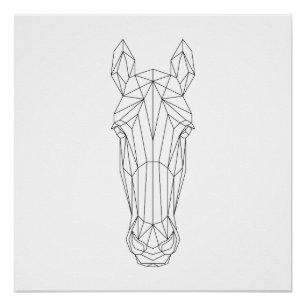 Horse Head Geometric Black & White Modern Art Perfect Poster