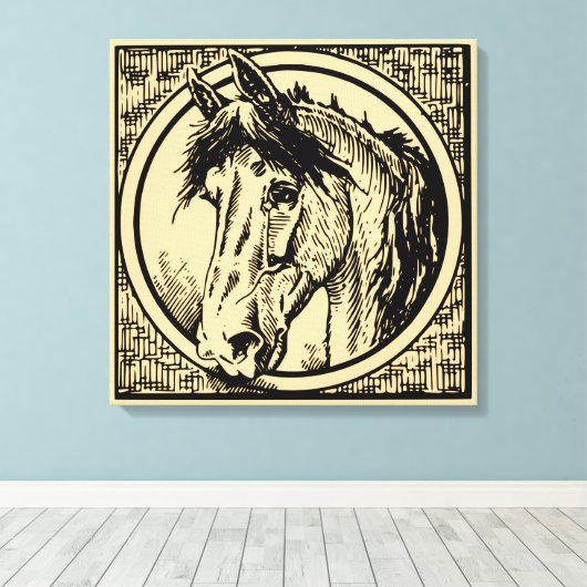 Horse Head-schets Canvas Afdruk (Insitu (Houten vloer))