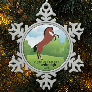 Horse Keepsake met  Ras en Tekst Tin Sneeuwvlok Ornament