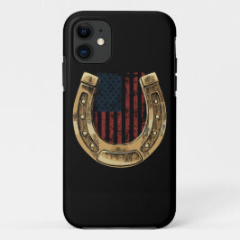 Horse Lover Gift US Flag Lucky Hoefijzer iPhone 11 Hoesje