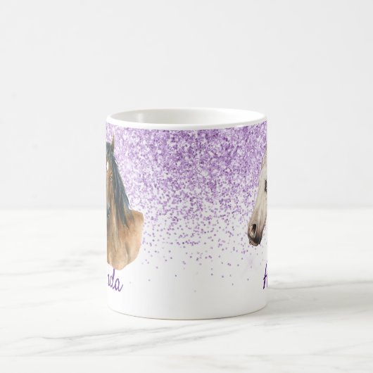 Horse Lover Monogram naam Glitter Kijk paars Koffiemok (Center)
