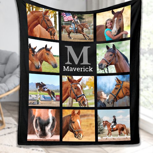 Horse Lover Personalized Monogram 11 Foto Collage Fleece Deken