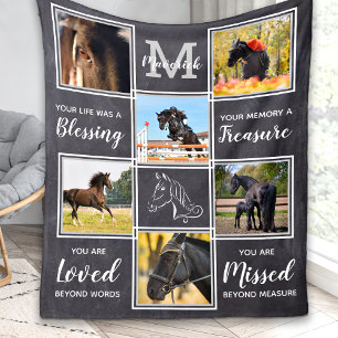 Horse Memorial Pet Loss Personalized 6 Afbeelding Fleece Deken