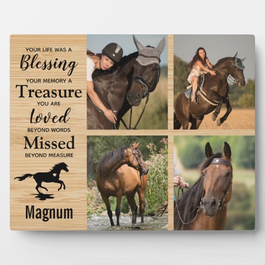 Horse Memorial Pet Loss Photo Woodgrain Keepomwill Fotoplaat (Voorkant)