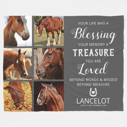 Horse Memorial Photo Collage Fleece Deken (Voorkant (Horizontaal))