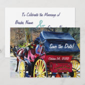 Horse n Buggy Save the Date Wedding Kaart (Voorkant / Achterkant)
