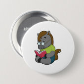 Horse Nerd Book Glasses Ronde Button 7,6 Cm (Voorkant /achterkant)