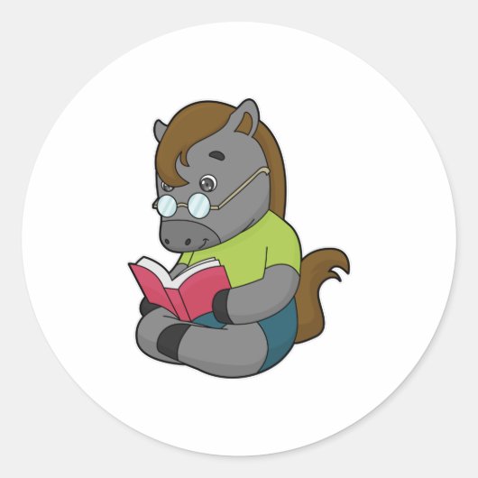 Horse Nerd Book Glasses Ronde Sticker (Voorkant)