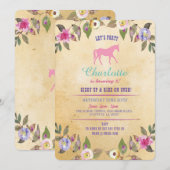 Horse Party Floral Invitation Pony Pink Invitation (Devant / Derrière)